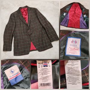 El Ganso Moon Mens Size 48 100% Shetland Wool Plaid‎ 2 Button Blazer Suit Jacket